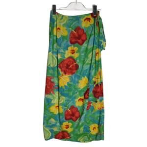 Jams World Vintage 80's Wrap Skirt Royal Hibiscus Print Size M 100% Rayon